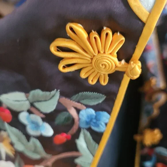 Vintage Silk Golden Bee Chinese Robe, sz S-L - Picture 16 of 16